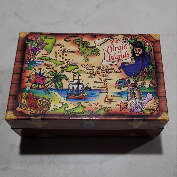 St. Thomas Virgin Islands Shot Glasses (2) in Pirate Treasure Chest Souvenirs - Picture 3 of 15